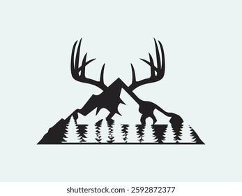 beautiful mountain with antler vector art, free vector illustration