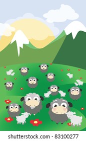 Beautiful mountain background with sheep