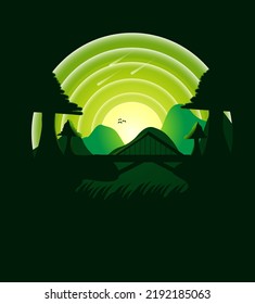 Schöner Berg auf kreisförmigem, flachen Vektordesign-Hintergrund