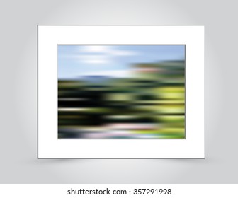 Beautiful mountain colors in an abstract background blur, in a beveled white mat frame. Vector EPS-10 file, transparency used. 