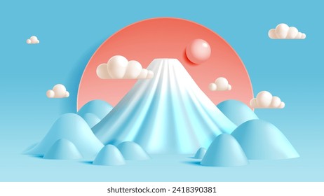 Beautiful mountain Fuji landmark of Japan 3d vector illustration 