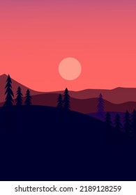 Beautiful mountain hill on sunset sunrise landscape vector illustration background.