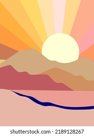 Beautiful mountain hill on sunset sunrise landscape vector illustration background.