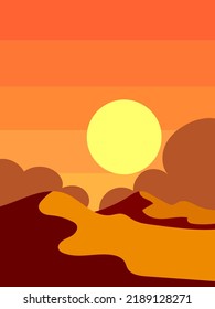 Beautiful mountain hill on sunset sunrise landscape vector illustration background.
