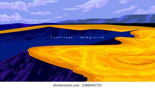 Beautiful mountain, hill and peak landscape with pine forest silhouette vector illustration.