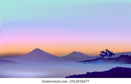 Beautiful mountain, hill view landscape nature vector illustration background.