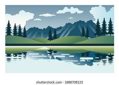 beautiful mountain lake reflection landscape 