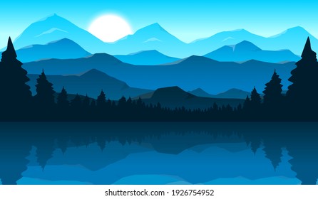 Beautiful mountain landscape background, vector design illustration