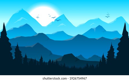 Beautiful mountain landscape background, vector design illustration