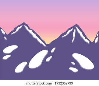 Beautiful mountain landscape design. Sunrise and sunset in the mountains. Vector illustration in a flat style.