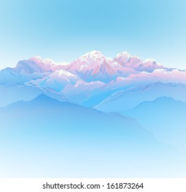 Beautiful mountain landscape (hand drawn with brushes) - vector illustration.
