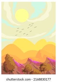 Beautiful mountain landscape hand drawn vector illustration nature background.