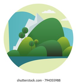Beautiful mountain landscape. Nature, camping, travel, vacation and holiday vector concept