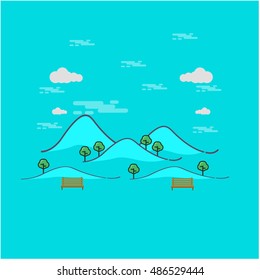 Beautiful mountain landscape outline vector art illustration
