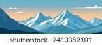 Beautiful mountain landscape, panorama of snow-covered mountains on the background of clear sky. Vector illustration