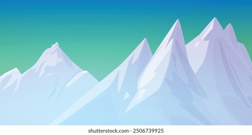 Beautiful mountain landscape, panorama of snow-covered mountains on the background of clear sky. Vector illustration