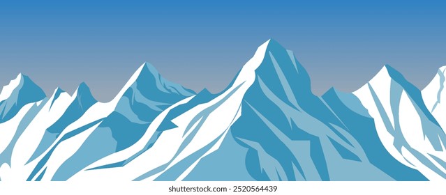 Beautiful mountain landscape, panorama of snow-covered mountains on the background of clear sky. Vector illustration