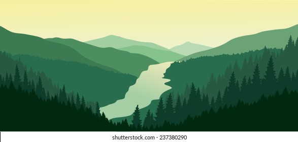 Beautiful mountain landscape with the river in the valley.