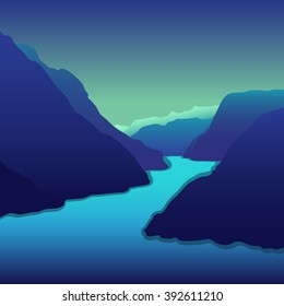 Beautiful mountain landscape with the river. Vector EPS10.