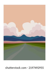 Beautiful mountain landscape silhouette vector illustration background.