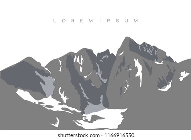 Beautiful mountain landscape with space for text. The Vignemale summit. Highest ridge of the French Pyrenees. Nature background. Vector illustration.