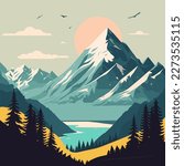 Beautiful mountain landscape. Vector illustration.