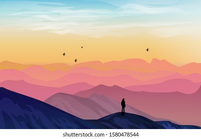 beautiful mountain landscape vector illustration and colorful gradient