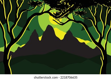 Beautiful mountain landscape. Vector illustration.
