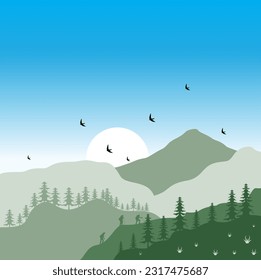plantilla de diseño de ilustraciones de vectores de paisajes de montaña hermosos
