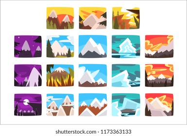 Beautiful mountain landscapes set in different times of day