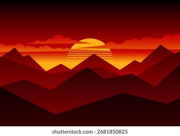 Beautiful mountain layers at sunset 