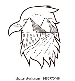 Beautiful mountain line drawing illustration, mountain line art