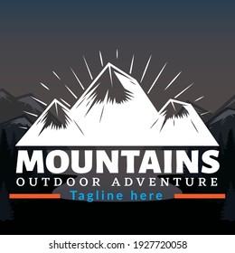 Beautiful Mountain logo design illustration Vector, Simple icon, Adventure logo, Abstract Mountain Logo