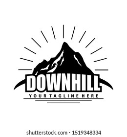 Beautiful Mountain logo, hill landscape design vector outdoor park green color. Simple minimalist style. Expedition, adventure, hiking, climbing logo template