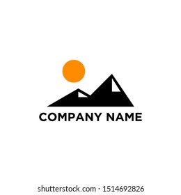 Beautiful mountain logo with the sun on it.
