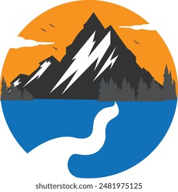 A beautiful Mountain with a lots of bird Illustration