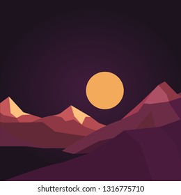 beautiful mountain and moon night
