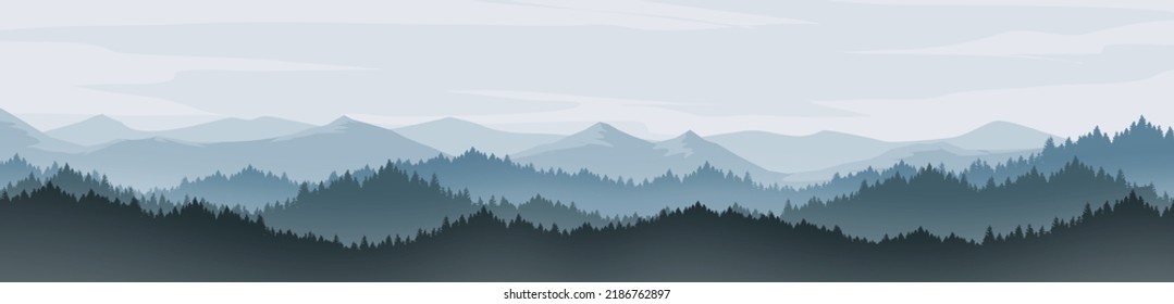 beautiful mountain panorama in the morning Mountain scenery, pine forest with fog.