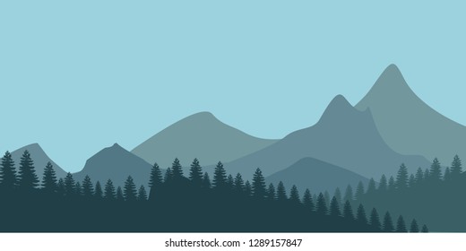 beautiful mountain panorama at sunset vector illustration