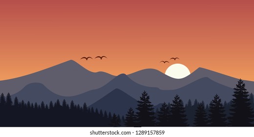 beautiful mountain panorama at sunset vector illustration