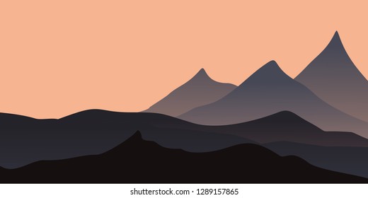 beautiful mountain panorama at sunset vector illustration