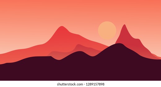 beautiful mountain panorama at sunset vector illustration