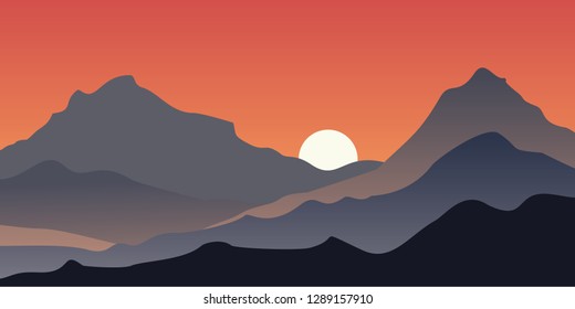 beautiful mountain panorama at sunset vector illustration