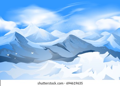 Beautiful mountain peak with snow scene vector nature landscape background