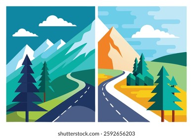 Beautiful Mountain Road - Set of Beautiful Non-Urban Vector Illustrations