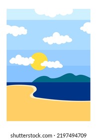 Beautiful mountain and sea landscape vector illustration.