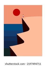 Beautiful mountain and sea landscape vector illustration.