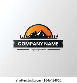beautiful mountain sunset logo design.