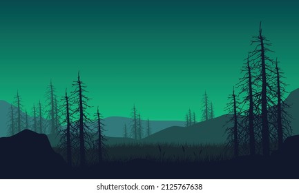 Beautiful mountain view from the edge of the cliff with the silhouettes of branches around it