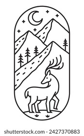 beautiful mountain views line art illustration